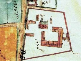 Le prieuré de Faumont, archives départementales du Nord, plan Douai 55.
Le prieuré se situait rue de Faumont, Ferme de M. Develter 
